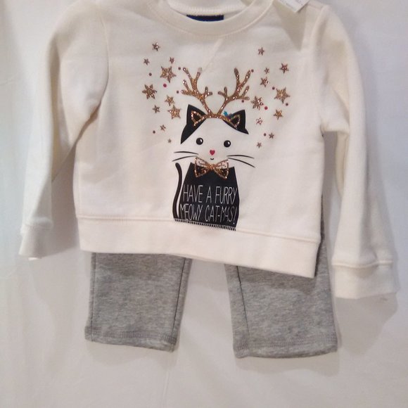 Joe Boxer Girl's Christmas Sweat Suit Set Color Cream/Gray Size 12 Months NWT - Picture 5 of 6